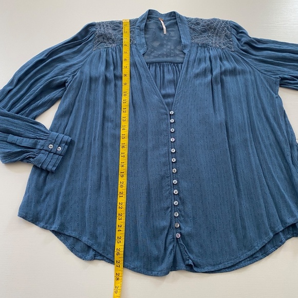 Free People Canyon Rose Button Down Top Blue Size L/G - Picture 9 of 14
